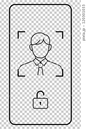 Biometric security, face recognition and smartphone simple line drawing illustration Biometric security, face recognition and smartphone simple line drawing illustration 120301033