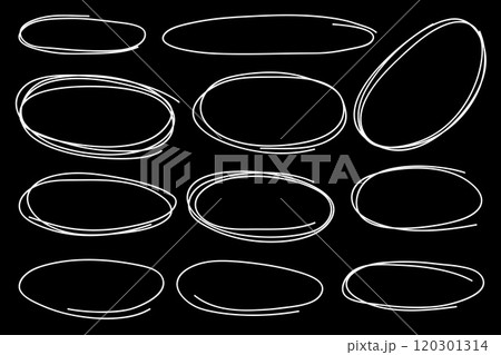 Vector bubbles speech doodle set. hand-drawn white line on black background. 120301314