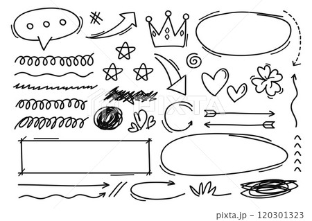 Hand drawn scribble element collection isolated on black background.Vector illustration Hand drawn scribble element collection isolated on black background.Vector illustration 120301323