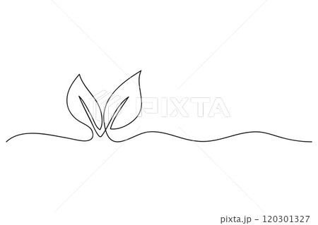 Growing Sprout One Line Art . Leaf continuous line art.Hand drawn vector Illustration 120301327