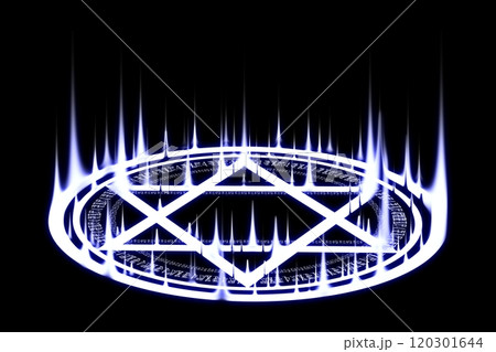 青の光を放つ魔法陣 青の光を放つ魔法陣 120301644