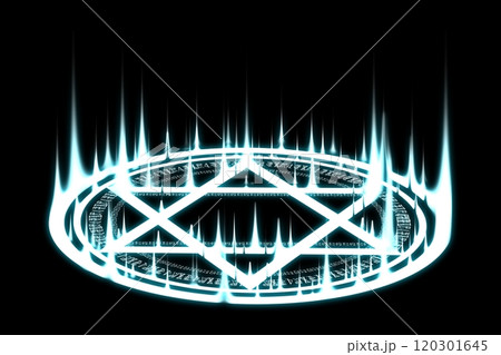 水色の光を放つ魔法陣 120301645