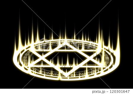 黄色の光を放つ魔法陣 黄色の光を放つ魔法陣 120301647