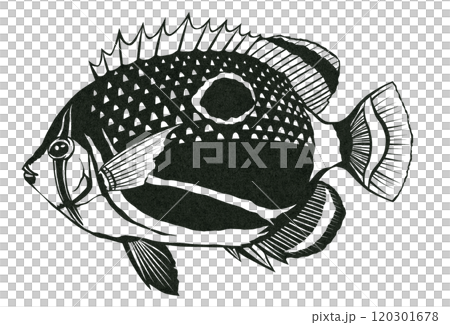 Cute butterflyfish paper-cutting, collage and coloring book design 120301678