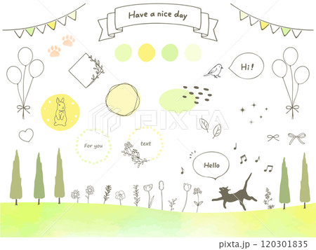 かわいい手描きの水彩風イラスト素材セット 120301835