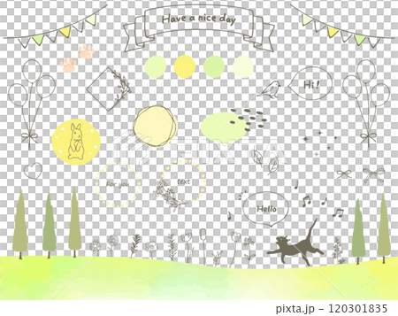 かわいい手描きの水彩風イラスト素材セット 120301835