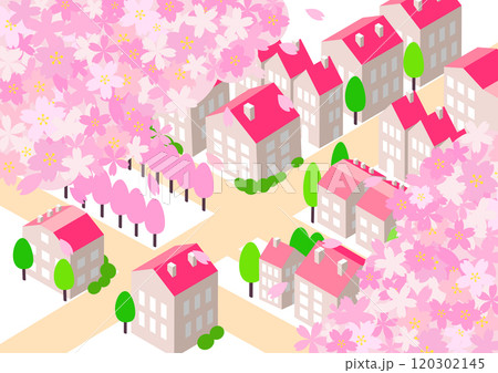 アイソメトリック　桜のある街並み 120302145