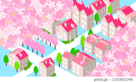 アイソメトリック 桜のある街並み アイソメトリック 桜のある街並み 120302149