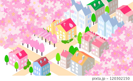 アイソメトリック　桜のある街並み 120302150