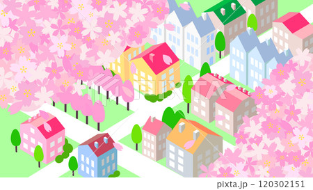 アイソメトリック　桜のある街並み 120302151