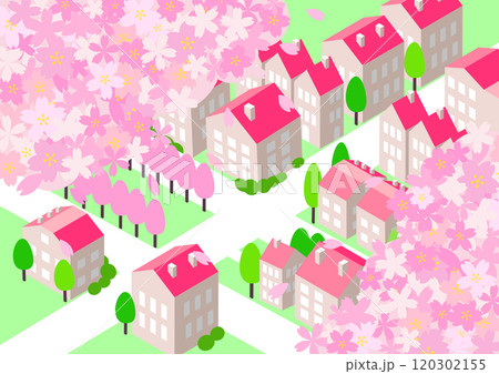 アイソメトリック　桜のある街並み 120302155