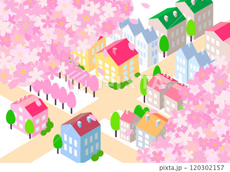 アイソメトリック　桜のある街並み 120302157