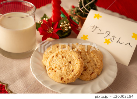 クッキーとミルクでサンタにお礼　サンタクロースにおもてなし　クリスマス　手紙 120302184