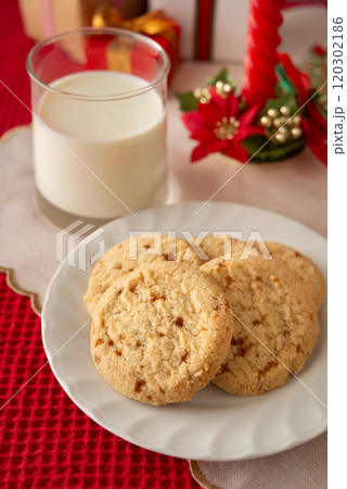 クッキーとミルクでサンタにお礼　サンタクロースにおもてなし　クリスマス 120302186
