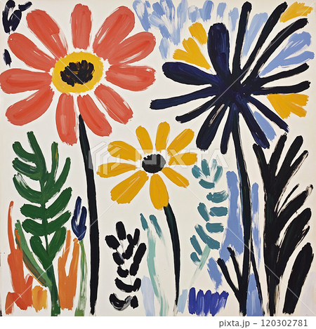 Abstract Bold Oil Painting Floral Illustration 120302781