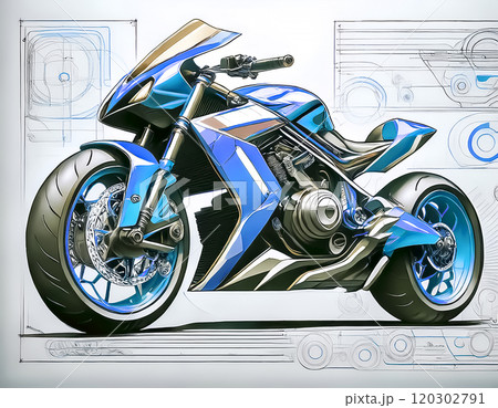 スポーツタイプのバイクのスケッチのイメージ素材のイラスト素材