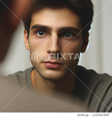 相手の目をみて真剣に聞き入っているシーン 相手の目をみて真剣に聞き入っているシーン 120302800