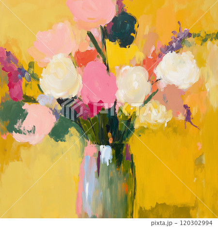 Abstract Oil Painting Floral Vase Illustration 120302994