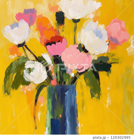 Abstract Oil Painting Floral Vase Illustration 120302995