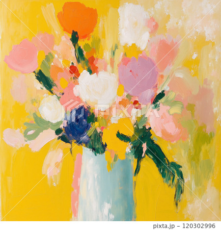 Abstract Oil Painting Floral Vase Illustration 120302996
