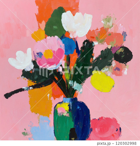Abstract Oil Painting Floral Vase Illustration Abstract Oil Painting Floral Vase Illustration 120302998