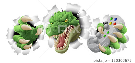 Crocodile Dinosaur Alligator Gamer Gaming Mascot 120303673