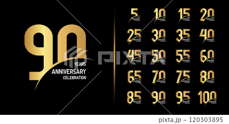 Premium anniversary logotype set. Golden anniversary celebration emblem design . Premium anniversary logotype set. Golden anniversary celebration emblem design . 120303895