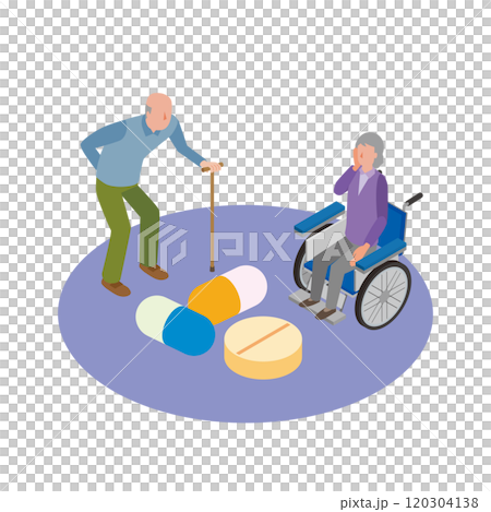 Illustration of elderly men and women and medicine Illustration of elderly men and women and medicine 120304138