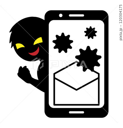 メールからウイルス感染したスマホイメージの素材 メールからウイルス感染したスマホイメージの素材 120304175