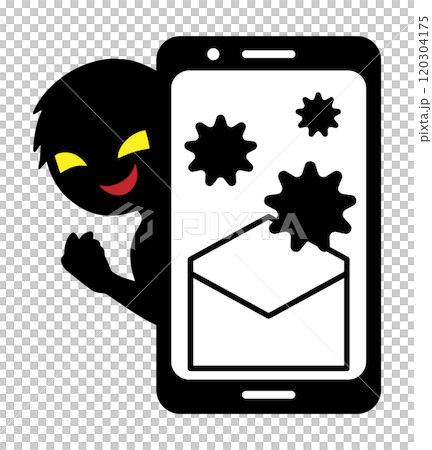 メールからウイルス感染したスマホイメージの素材 メールからウイルス感染したスマホイメージの素材 120304175