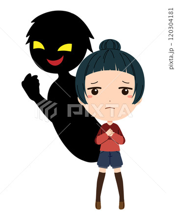 子供と黒色のシルエットの不審者イメージの素材 120304181