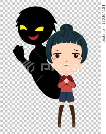 子供と黒色のシルエットの不審者イメージの素材 120304181