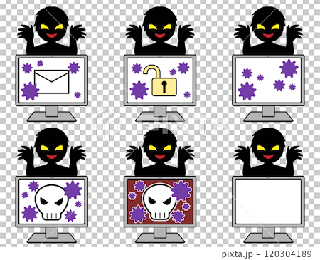 A set of images of a hacker and an infected computer 120304189