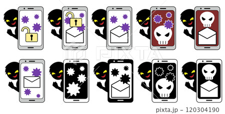 ハッカーと感染したスマホイメージの素材セット ハッカーと感染したスマホイメージの素材セット 120304190
