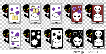 ハッカーと感染したスマホイメージの素材セット ハッカーと感染したスマホイメージの素材セット 120304190