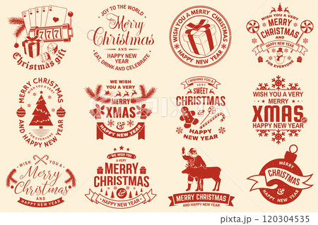 Set of Merry Christmas and 2025 Happy New Year stamp, sticker Set quotes with snowflakes, snowman, santa claus, candy, sweet candy, cookies. Vector. Vintage typography design for xmas, new year emblem Set of Merry Christmas and 2025 Happy New Year stamp, sticker Set quotes with snowflakes, snowman, santa claus, candy, sweet candy, cookies. Vector. Vintage typography design for xmas, new year emblem 120304535
