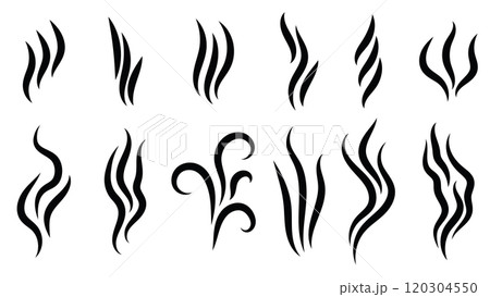 Aromas smell symbols. Linear smells vaporize set, hot coffee aroma, stink or cooking steam, smelling or vapor, smoking, odors signs. 120304550
