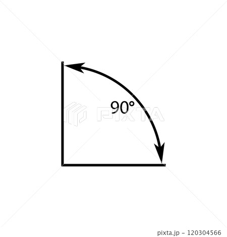 90 degrees angle vector icon. Right angle symbol with arrow. Isolated illustration on white background.  120304566