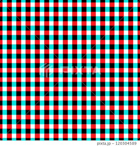 Checkered pattern with blue, black, white and red checks and squares. Seamless and repeating background. Editable template. Vector illustration. 120304589