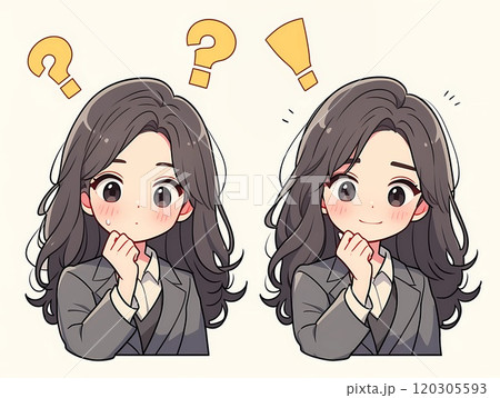 若い女性の困惑と閃きの表情セット 120305593