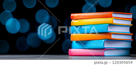 Colorful Stack of Books with Bokeh Background 120305654