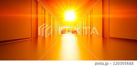 Bright Corridor with Golden Sunlight Shine 120305688