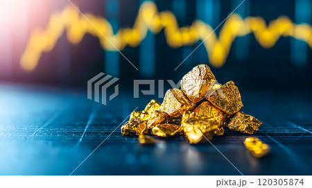 Gold Nugget Display with Market Trend Background 120305874