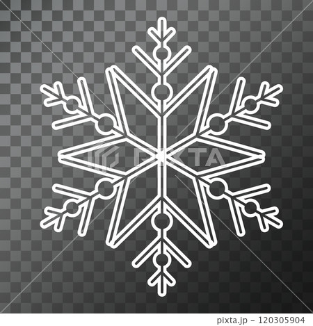 White snowflake isolated on transparent background. Winter decoration design element. Perfect for christmas card, poster, flyer, cover, brochure, web icon. 120305904