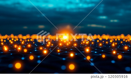 Abstract Network with Glowing Lights and Sunset Background Abstract Network with Glowing Lights and Sunset Background 120305916