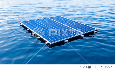 Floating Solar Panels on Calm Water Surface Floating Solar Panels on Calm Water Surface 120305997