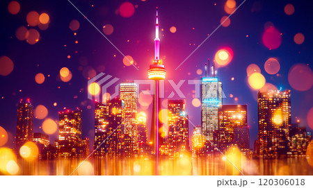 Vibrant Night Cityscape with Light Bokeh Effects 120306018