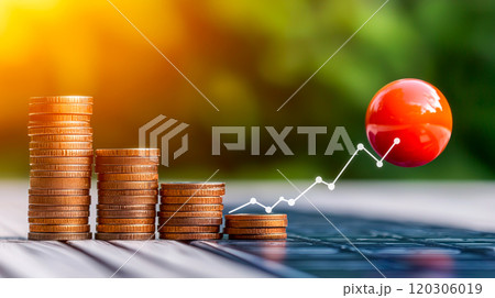 Financial Growth with Coins and Red Ball Financial Growth with Coins and Red Ball 120306019