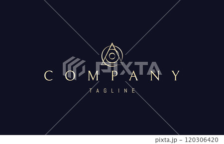 Vector golden logo with an abstract image of a triangle radiating waves. 120306420