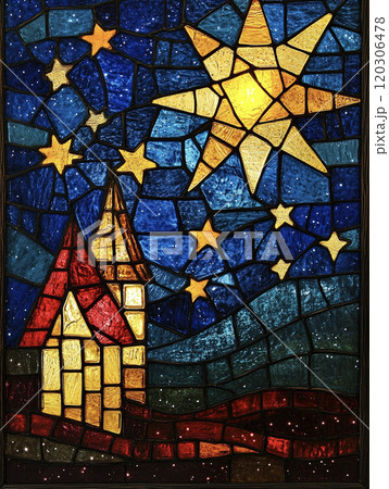 ステンドグラスに描いたクリスマスの装飾 AI画像のイラスト素材
